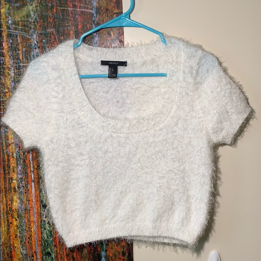 Forever 21 White Fuzzy Crop Top